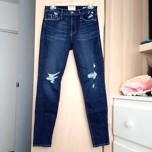 Frame Denim Blue Skinny Jeans with Distressed Details Sz 28